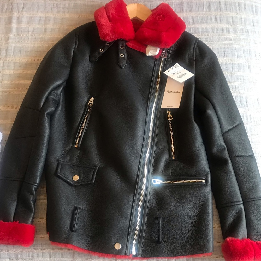 Bershka Black faux leather jacket NWT